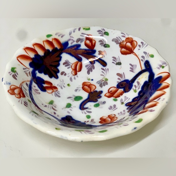 19th Century Vtg Gaudy Welsh Grape Pattern Miniature Hand Painted Scalloped Bowl - Picture 10 of 11